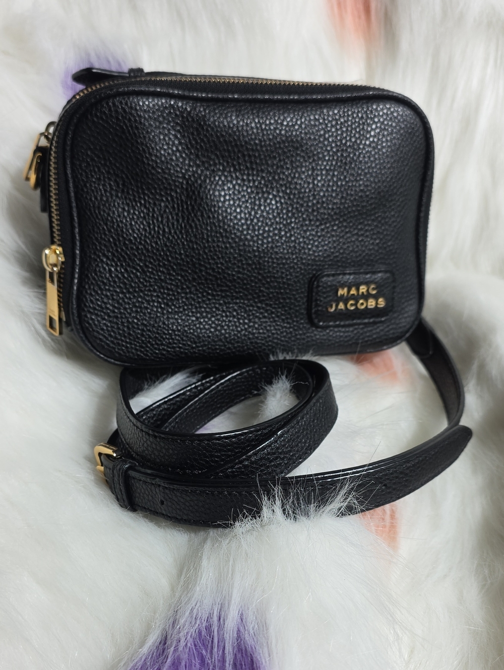 Marc Jacobs Black Pebbled Leather Camera Crossbody with Gold Hardware